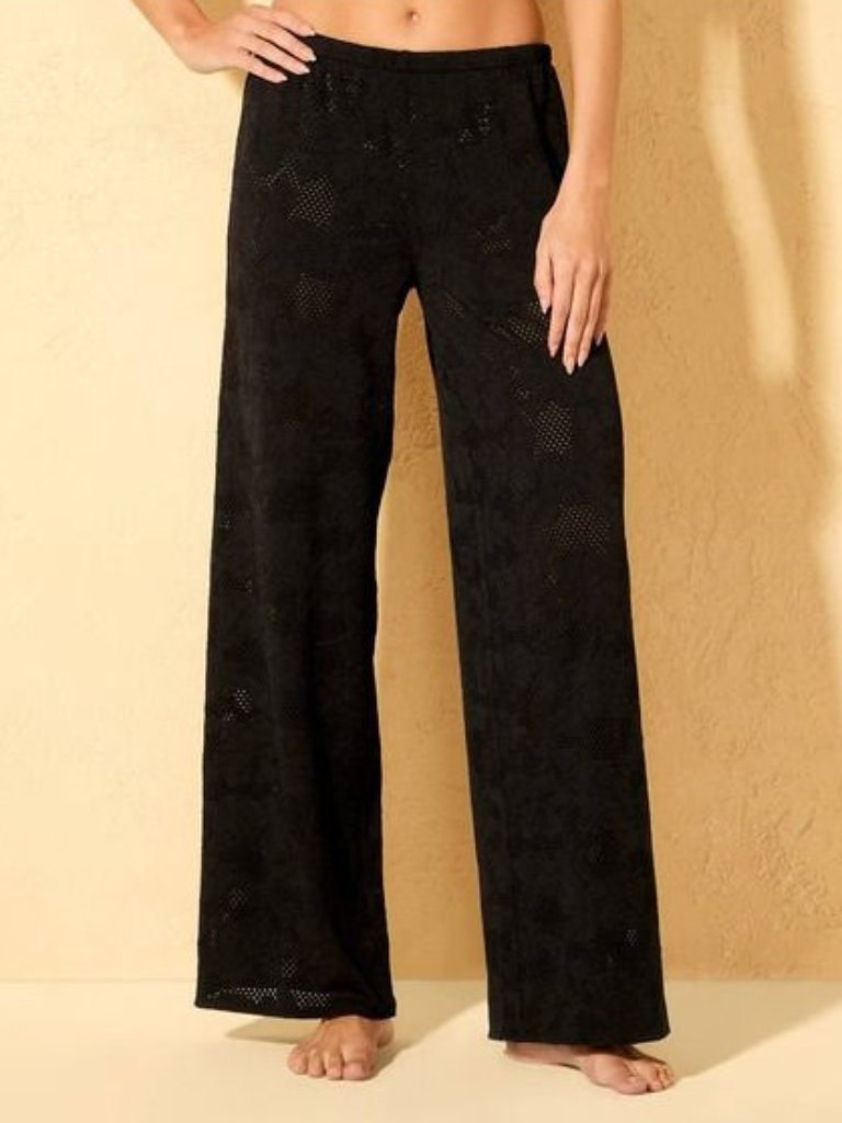 New Shade & Shore Crochet Wide Leg Pant Swim Cover Up - Black